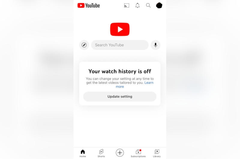 YouTube будет показывать пустую главную страницу тем, кто отключил историю просмотров