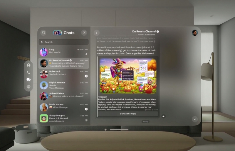 Дуров показал Telegram в дополненной реальности Apple Vision Pro